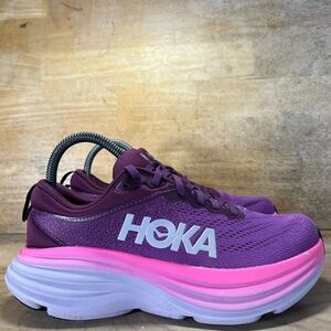 Hoka One One Bondi 8 REFLECTIVE Womens Sz 6.5 Running Shoes Sneakers Purple Pink